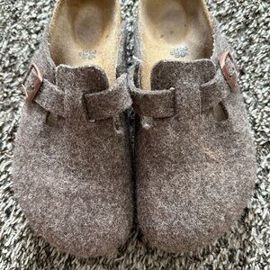 Birkenstock Brown Felt Slip-On Clogs